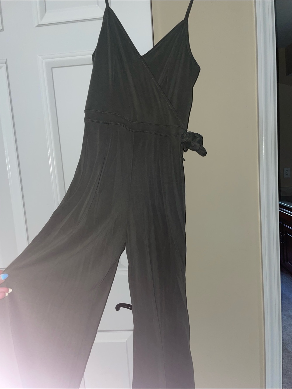 Abercrombie & Fitch Olive Green Wrap Jumpsuit with Tie Waist